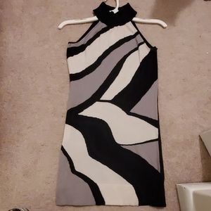 Arden B black and white high neck mini dress M